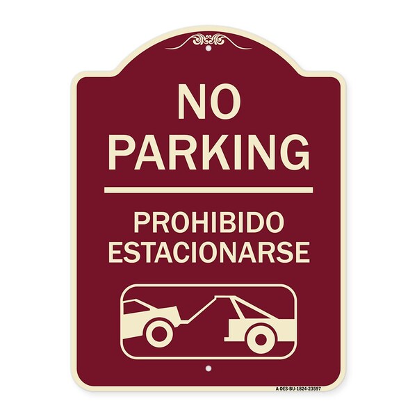 No Parking Prohibido Estacionarse W/ Car Tow Graphic Heavy-Gauge Alum Sign, 24" x 18", BU-1824-23597